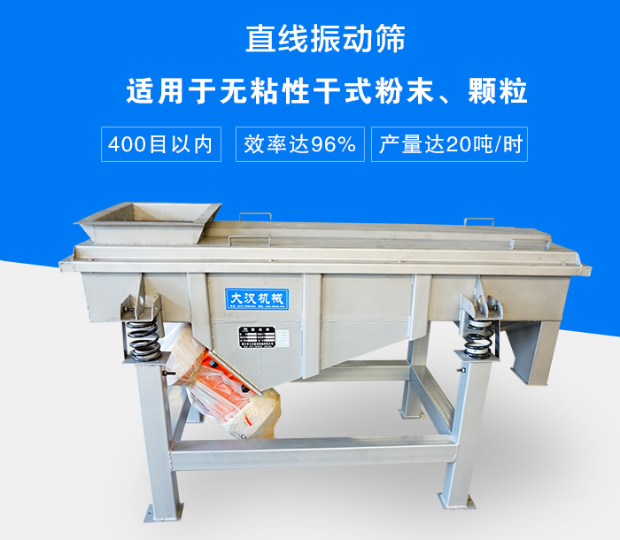 直線振動篩適用于無粘性干式粉末、顆粒，產(chǎn)量達20噸/時