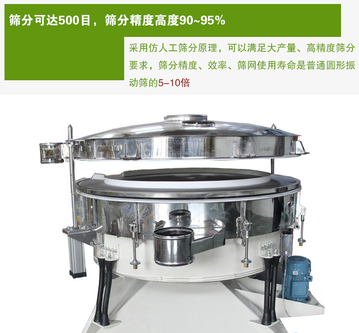 搖擺篩分機采用仿人工篩分原理，可以滿足大產(chǎn)量、高精度篩分 要求，篩分精度、效率、篩網(wǎng)使用壽命是普通圓形振 動篩的5-10倍
